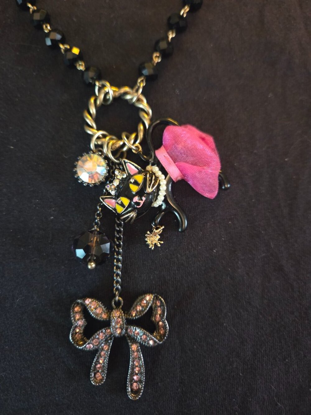 Betsey Johnson Enchanted Forest Black Cat Necklace